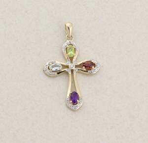 18k Pendant Only Gold Over Sterling Silver Peridot Garnet Amethyst  Topaz Cross